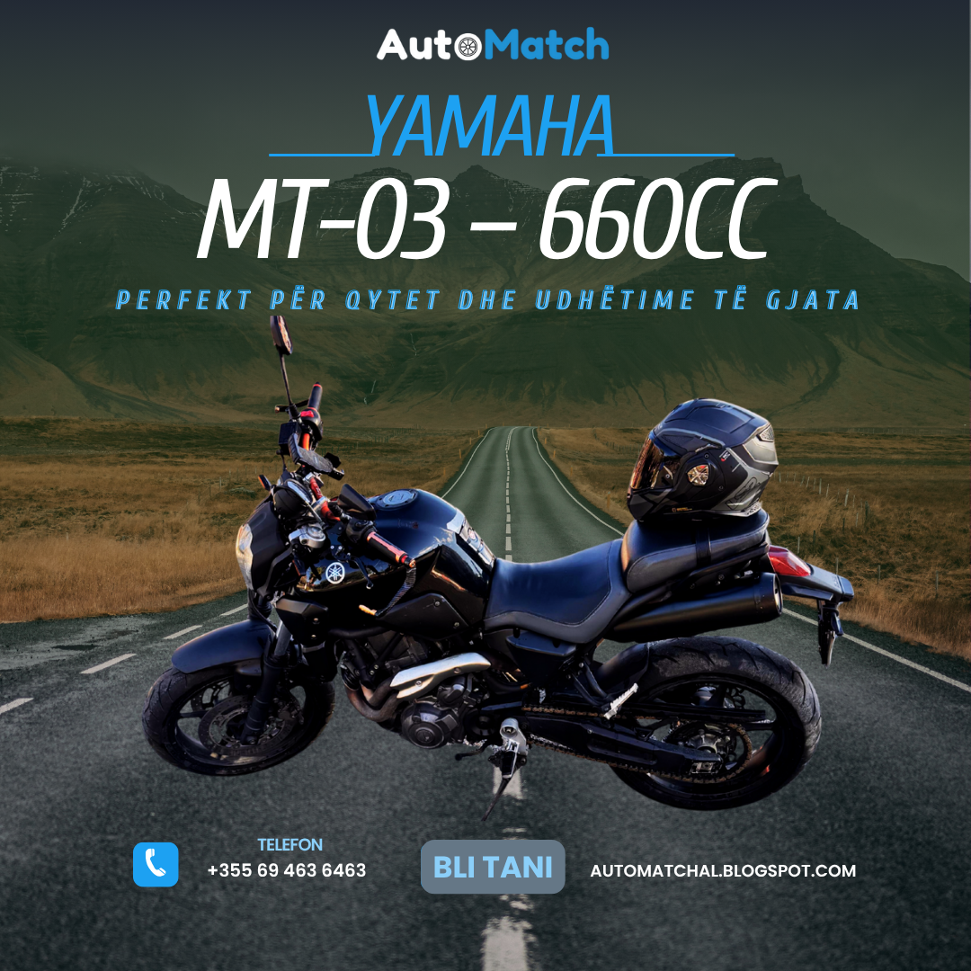YAMAHA MT-03 – 660cc / 35Kw 
💥 Motor që nuk zhgënjen – shitet vetëm për ndërrim kategorie

📅 Viti: 2009 | 🛣 9200 km
✅ I jepet me patentë A2 – perfekt për fillestarë & entuziastë!

📍 Tiranë – pranë Policisë Bashkiake

🔧 Të gjitha shërbimet të kryera në kohë – i gatshëm për rrugë
🛞 Goma të reja Pirelli Diablo Rosso 2 – cilësi që ndjehet në çdo kthesë
🔊 Marmitë me plasje fabrike – tingull origjinal, pa ndërhyrje
📛 Targë e personalizuar – stil i veçantë
🧭 Super manovrues – perfekt për qytet dhe udhëtime të gjata

💶 Çmimi: 3,300€ – i padiskutueshëm
(Motor që i vlen çdo monedhë)

📞 Kontakto: +355 69 463 6463
📩 Whatsapp ose telefon për info, pamje live ose testim nga afër!

#yamaha #motor #660cc #stil #moto #automatchal 