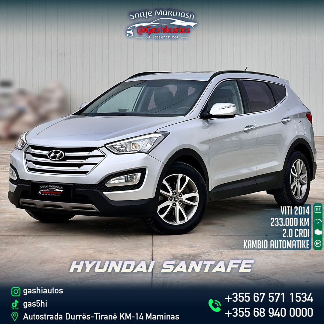 Hyundai HYUNDAI SANTA FE
VITI 2014
2.0 CRDI ( ME ZINXHIR )
233000 KILOMETRA
AUTOMATIKE
DISQE ME CNC
4 GOMAT E REJA
XHAMA E ZINJ
LUPA + SIPAS KTHESAVE
LED DAYTIME
SENSOR PARKIMI
STOPA LED
KOMANDA NE TIMON
HILL DESCENT CONTROL
TIMON ME NGROHJE
SEDILJE ME NGROHJE PARA MBRAPA
LEKUR TOTALE
AUX BLUETOOTH
SISTEM MUZIKE
EDHE SHUME OPSIONE TE TJERA
CMIMI 9900€
Nr CEL +355675711534