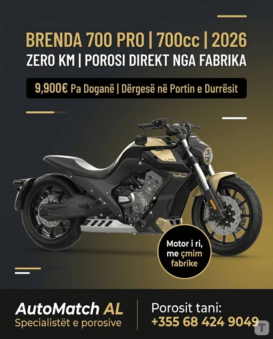 LFC 700 PRO | 700cc | 2026 | ZERO KM 🔥 

Motori që s’pret kompromis. I ri, direkt nga fabrika

💰 9,900€ (Pa Doganë)
🚢 Dorëzimi në Portin e Durrësit
✅ AutoMatch AL – Specialistët e porosive
Zgjidh fuqinë. Zgjidh çmimin e duhur

📞 Porosit tani: +355 068 424 9049 

#motor #automatchal #700cc #lfc700pro #porosi